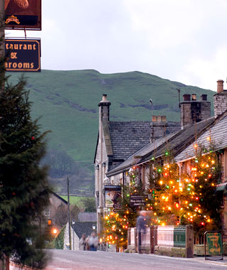 Christmas lights at Castleton in Derbyshire, Great Britain